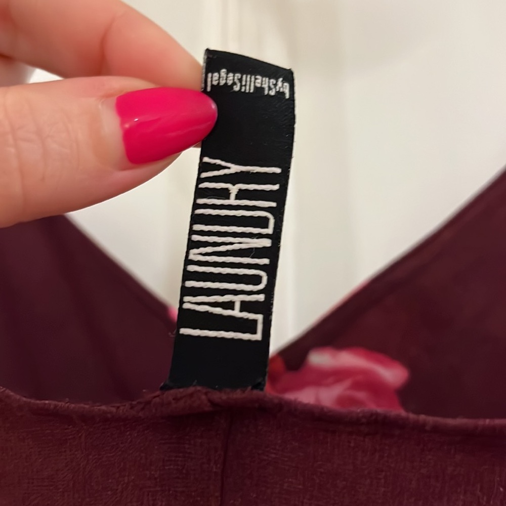Laundry By Shelli Segal Burgundy Slip Maxi Dress with Pink Rose Print - Picture 6 of 6